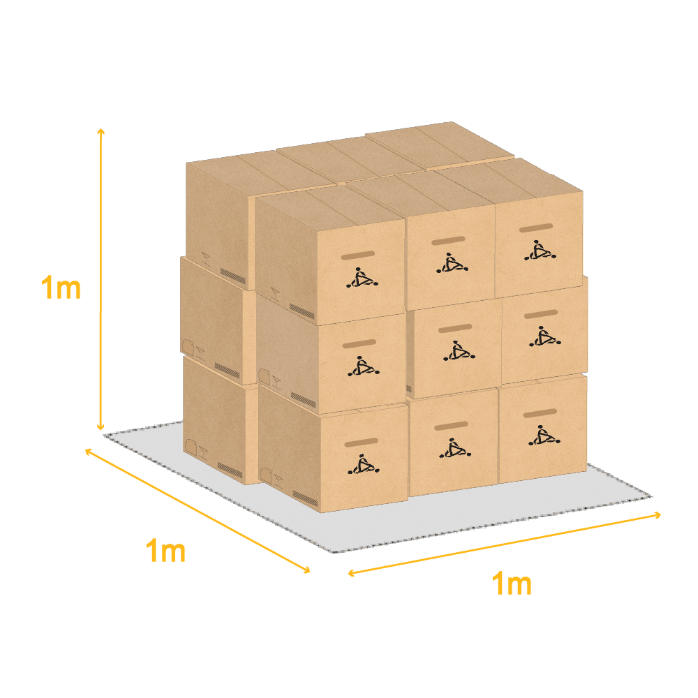 Arbeiter beim einlagern von Paletten und Kartons